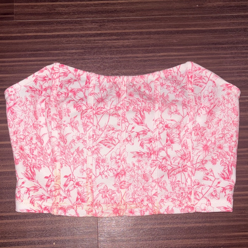 SHEIN Pink Floral Strapless Bustier Crop Top